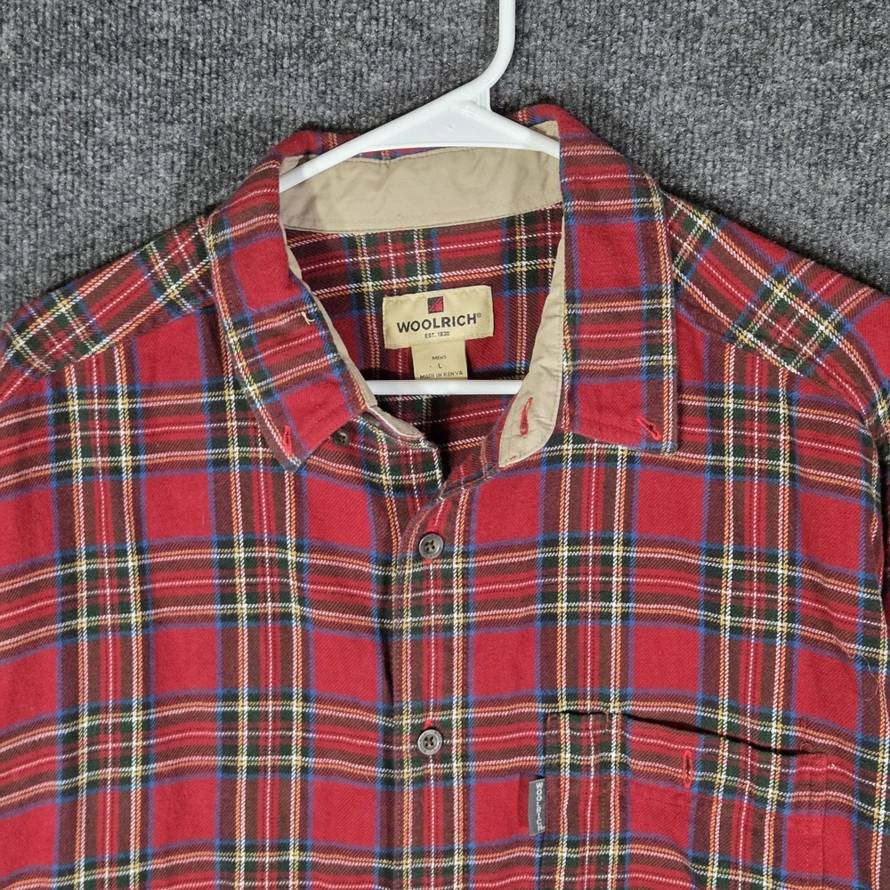Woolrich Mens Large Red Plaid Flannel Shirt Button Up Outdoor Cabin Workwear L